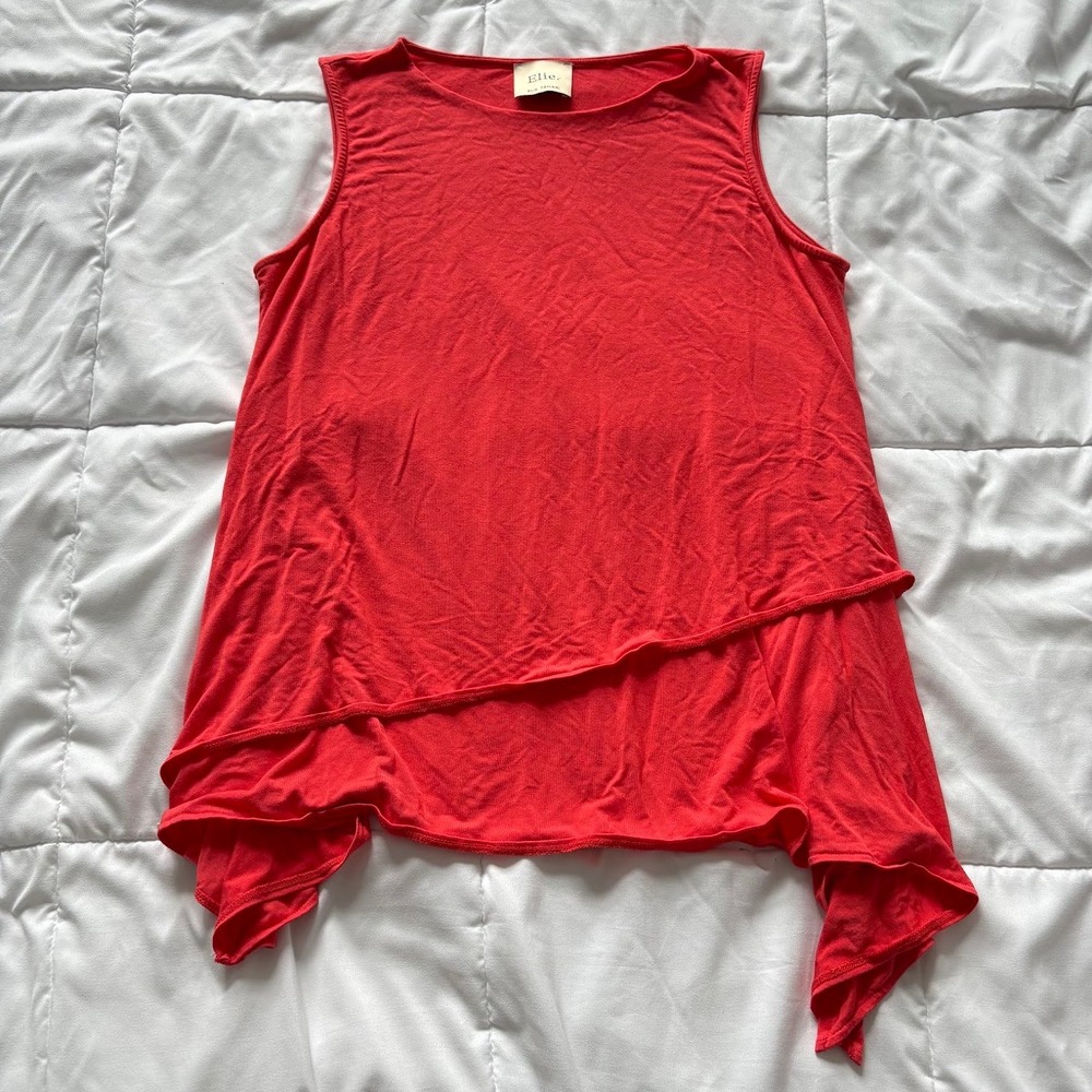 Elie Tahari Red Sleeveless Asymmetric Layered Handkerchief Hem Top Blouse Office